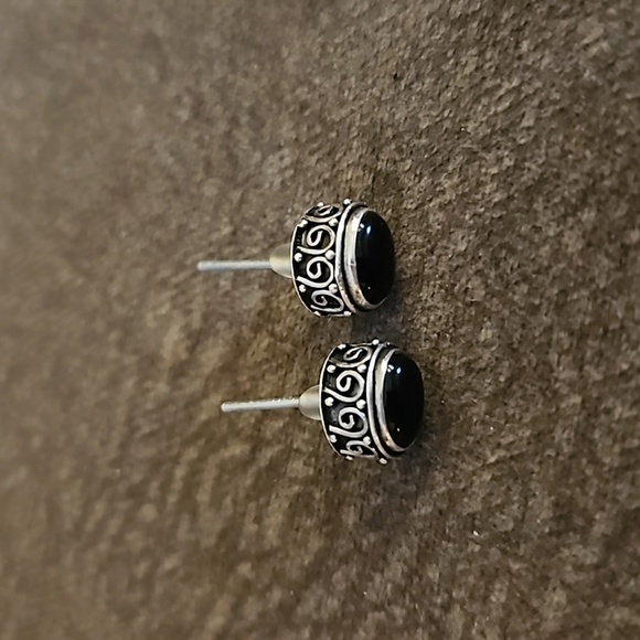 ARTISAN Sterling Silver Black Onyx Scroll Post Earrings - Picture 2 of 5